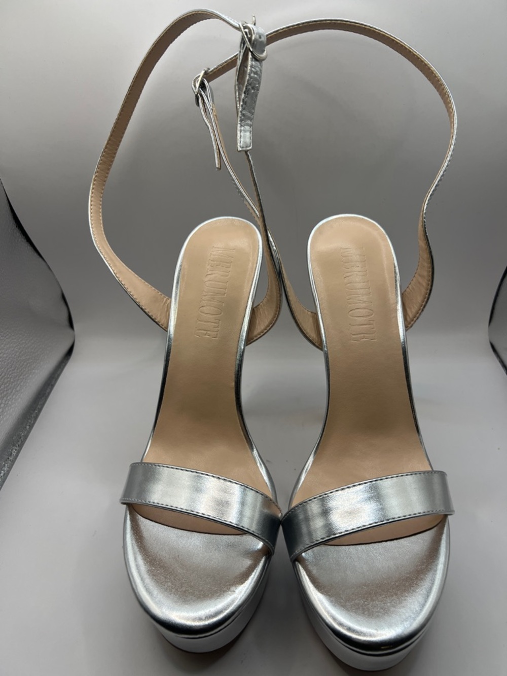 Platform Ankle-Strap Heels in Silver by Unknown